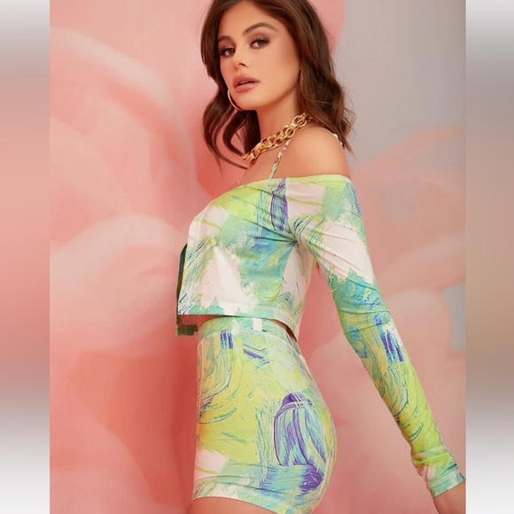 SHEIN X Ji Yeon Lee Tie-Dye Bralette & Shorts Set With Cardigan - Picture 3 of 8